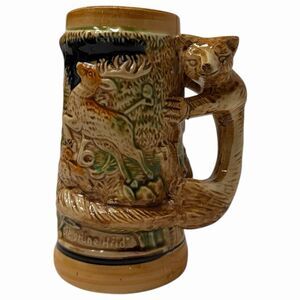 Vintage Beer Stein Mug 28oz Ceramic Deer Fox Handle Japan Rustic Bar Cabin Decor